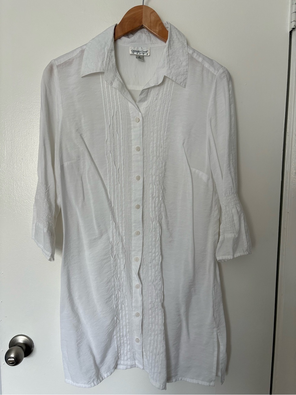 Coldwater Creek White Button-Front Tunic Shirt